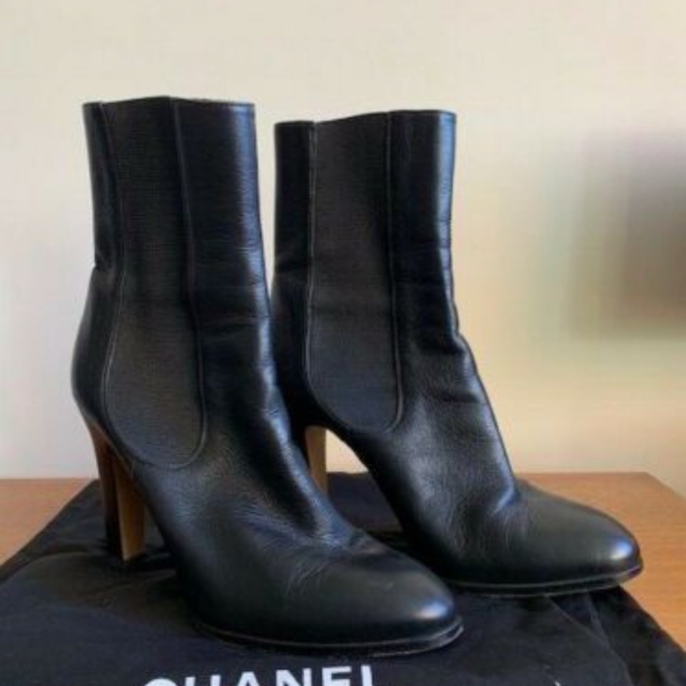 Chanel High Boots Tumbled Black Calf Leather- size 41